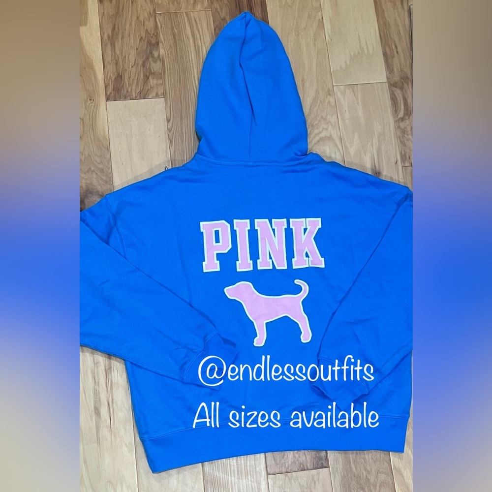 VS PINK LIMITED EDITION BLUE CHARGE FULL ZIP HOODIE WITH DOG LOGO FLEECE CAMPUS
